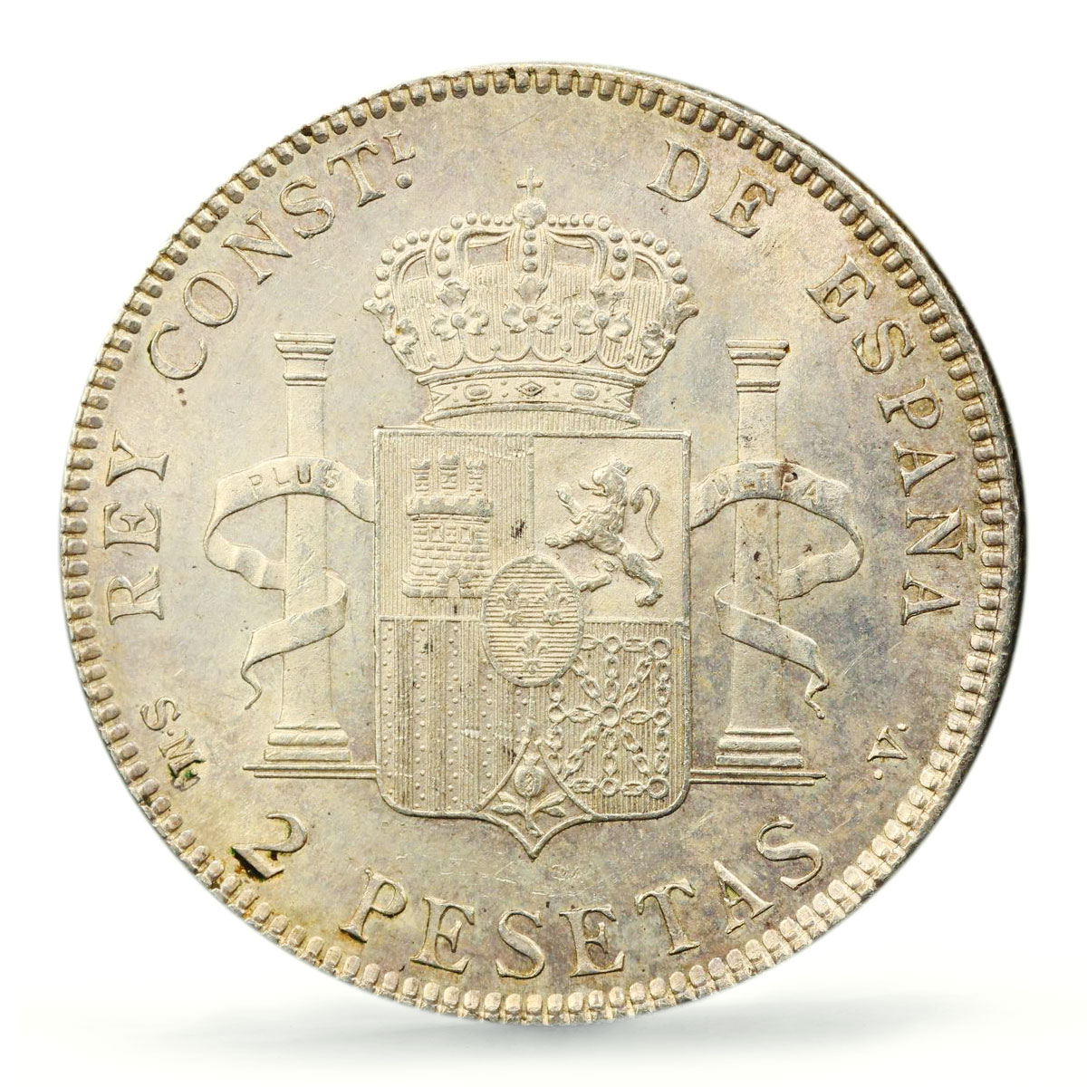 Spain 2 pesetas Regular Coinage Alfonso XIII KM-725 MS61 PCGS silver coin 1905