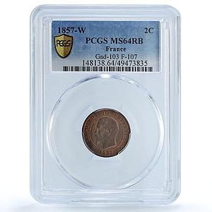 France 2 centimes Napoleon III Coinage Eagle KM-776 MS64 PCGS bronze coin 1857