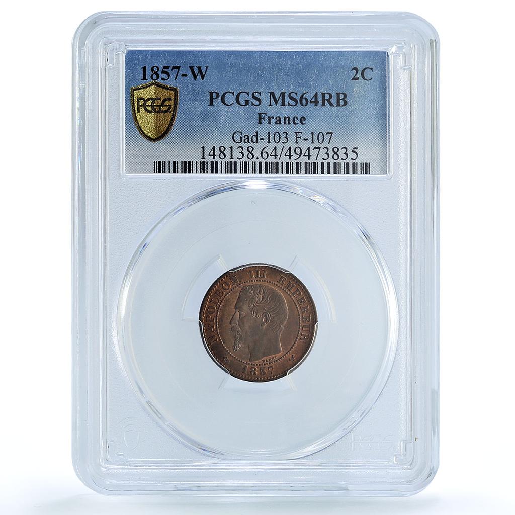 France 2 centimes Napoleon III Coinage Eagle KM-776 MS64 PCGS bronze coin 1857 France 2 centimes Napoleon III Coinage Eagle KM-776 MS64 PCGS bronze coin 1857