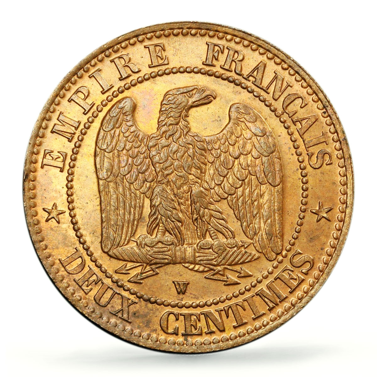 France 2 centimes Napoleon III Coinage Eagle KM-776 MS64 PCGS bronze coin 1857