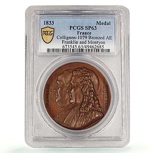 France Franklin Montyon Society Politics SP63 PCGS bronze token medal coin 1833