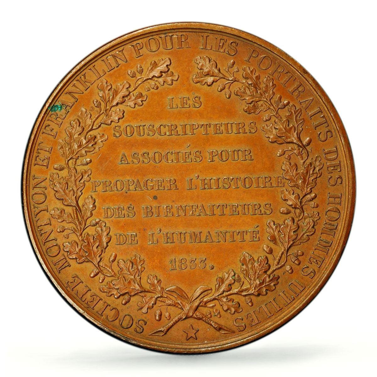 France Franklin Montyon Society Politics SP63 PCGS bronze token medal coin 1833