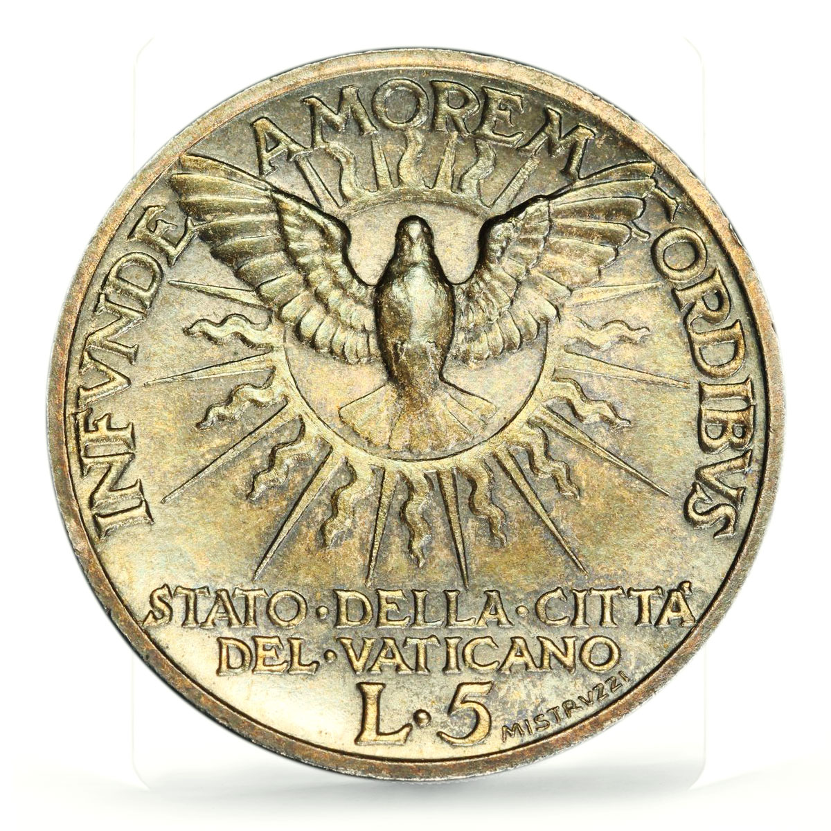 Italy Vatican 5 lire Sede Vacante Dove Bird Sun KM-20 MS66 PCGS silver coin 1939