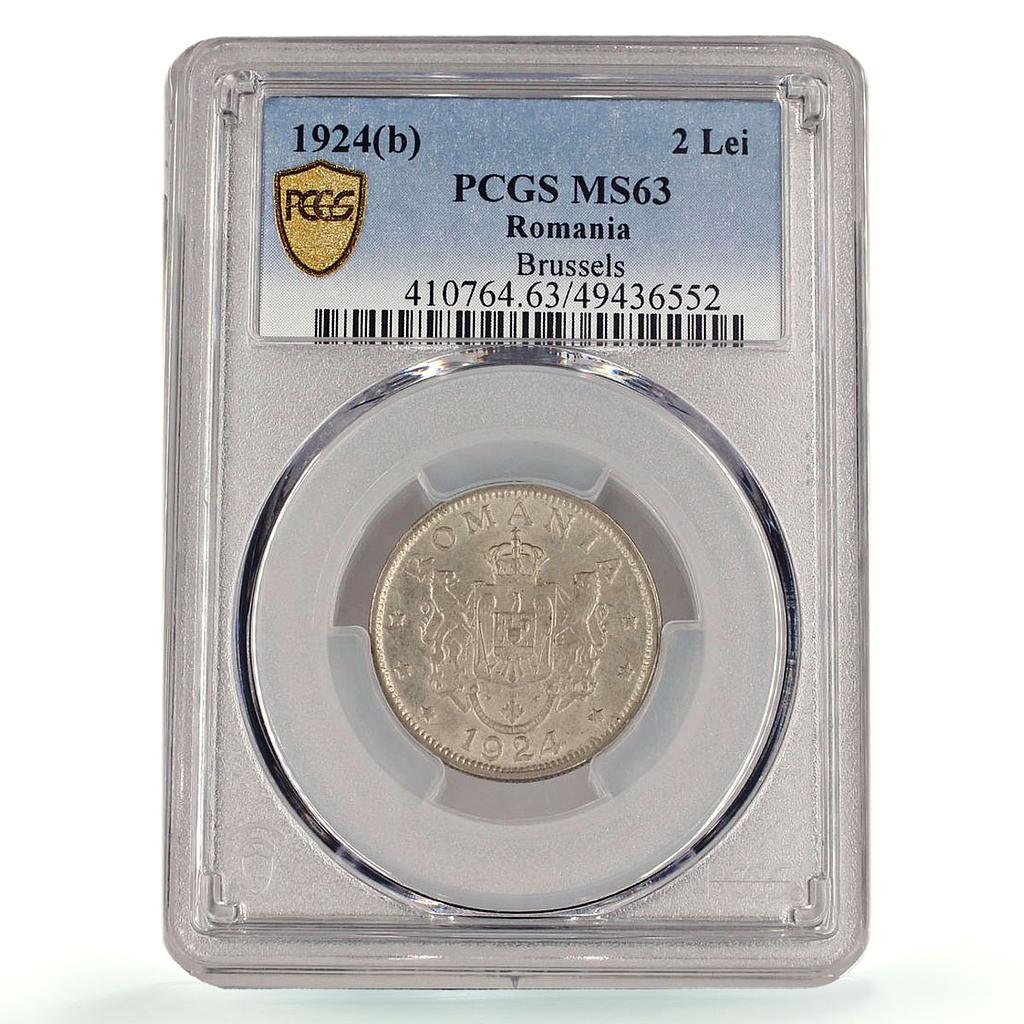 Romania 2 lei Ferdinand I Coinage Brussels Mint KM-47 MS63 PCGS CuNi coin 1924