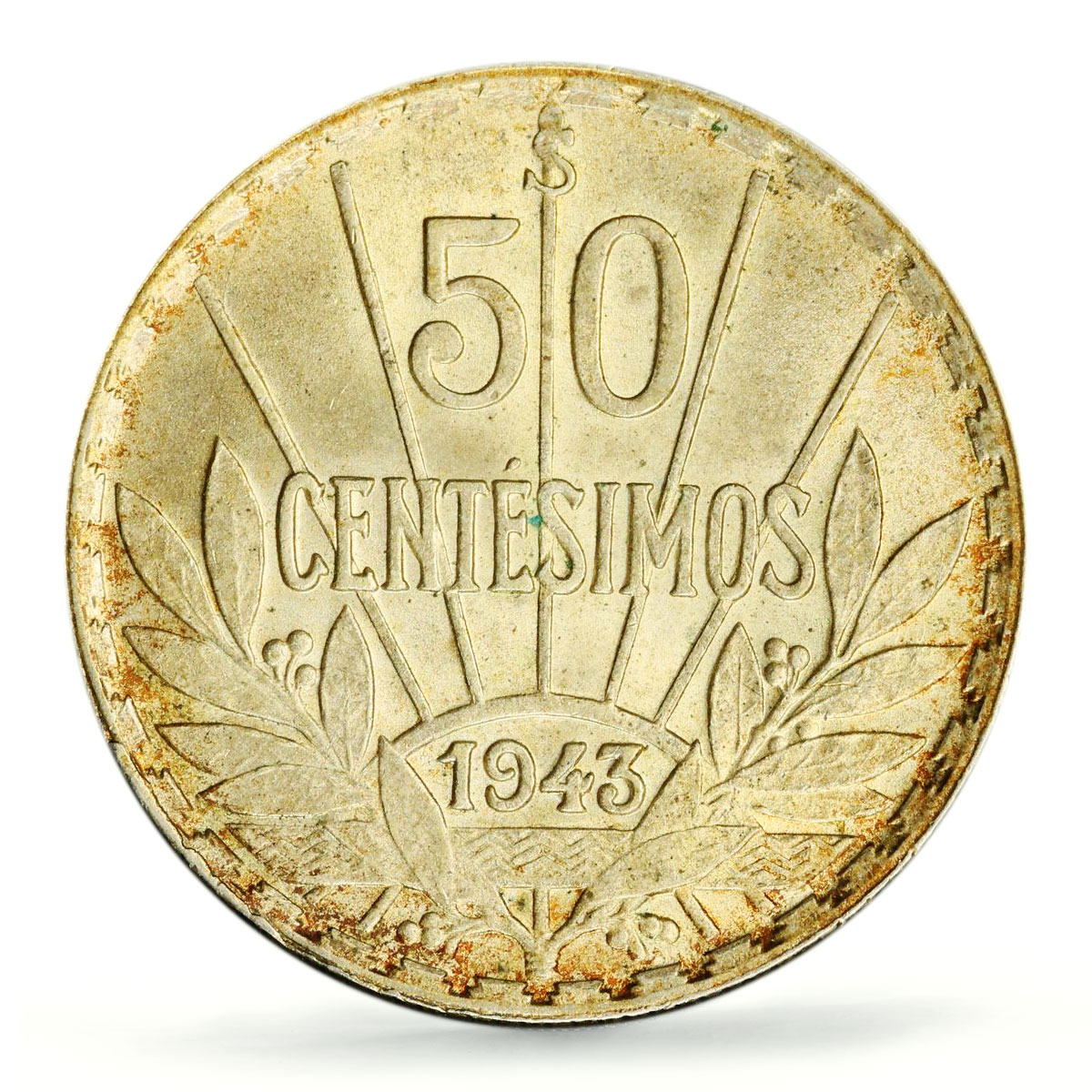 Uruguay 50 centesimos Oriental Artigas Coinage KM-31 MS63 PCGS silver coin 1943