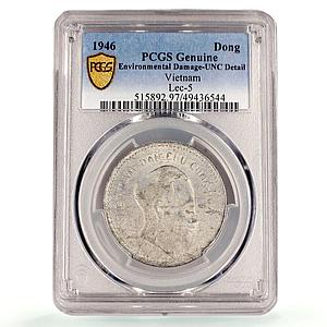 Vietnam 1 dong President Ho Chi Minh Politics KM-3 UNC PCGS aluminum coin 1946