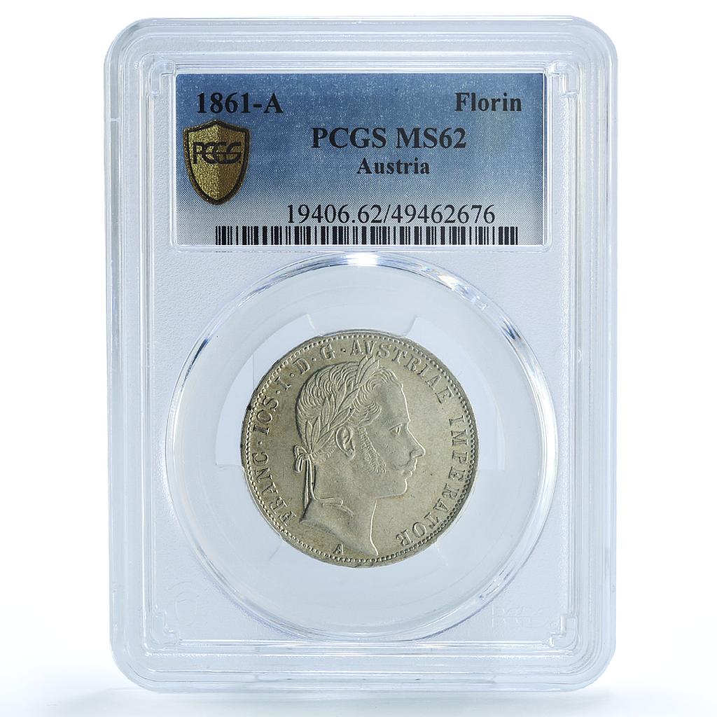 Austria 1 florin Franz Joseph I Coinage KM-2219 MS62 PCGS silver coin 1861 A Austria 1 florin Franz Joseph I Coinage KM-2219 MS62 PCGS silver coin 1861 A