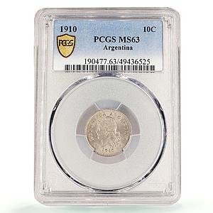 Argentina 10 centavos Regular Coinage Libertad Liberty MS63 PCGS CuNi coin 1910