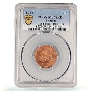 Belgium 2 cents Albert I Coinage Lion Arms French Legend MS68 PCGS Cu coin 1912