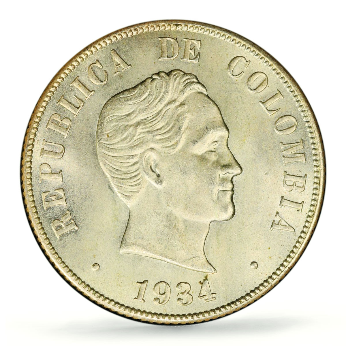 Colombia 50 centavos Republic Coinage Bolivar KM-274 MS64 PCGS silver coin 1934