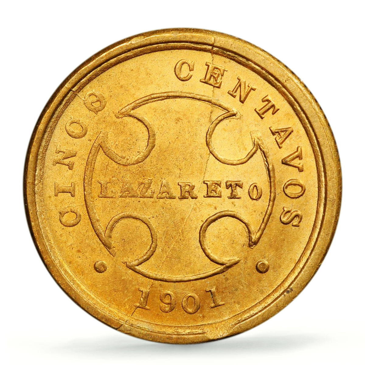 Colombia 5 centavos Leprosarium Coinage Lazareto KM-L2 MS64 PCGS brass coin 1901