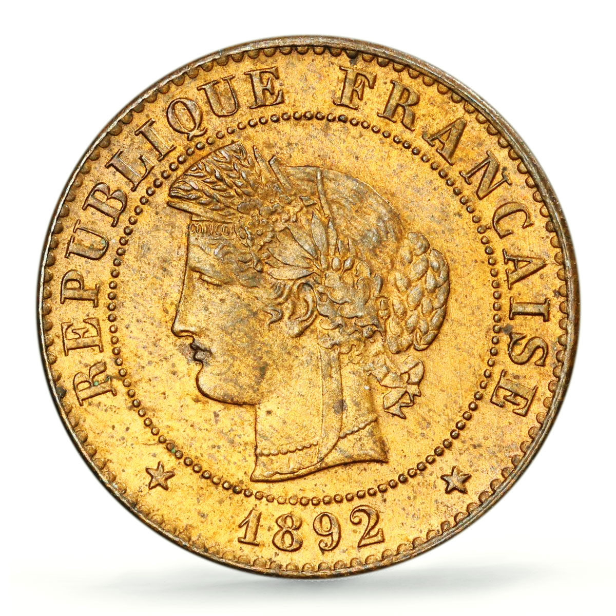 France 1 centime Republic Coinage Laureate Head KM-826 MS64 PCGS coin 1892