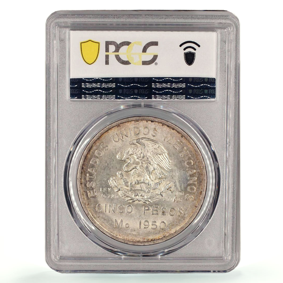Mexico 5 pesos Southeastern Railroad Opening Train MS62 PCGS silver coin 1950