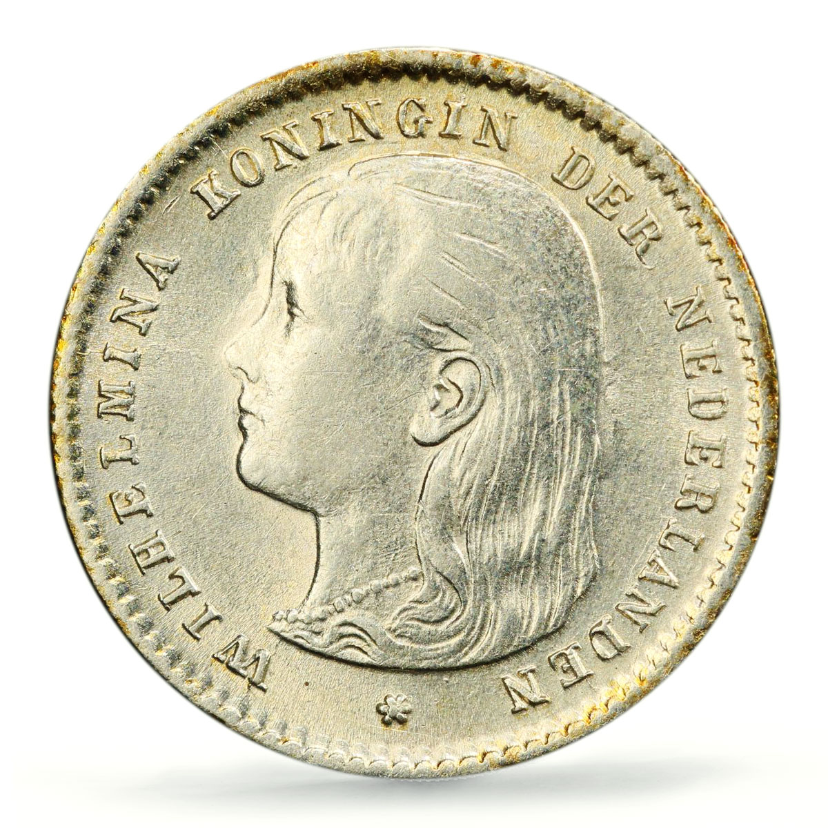 Netherlands 10 cents Regular Coinage Child Wilhelmina MS62 PCGS silver coin 1897