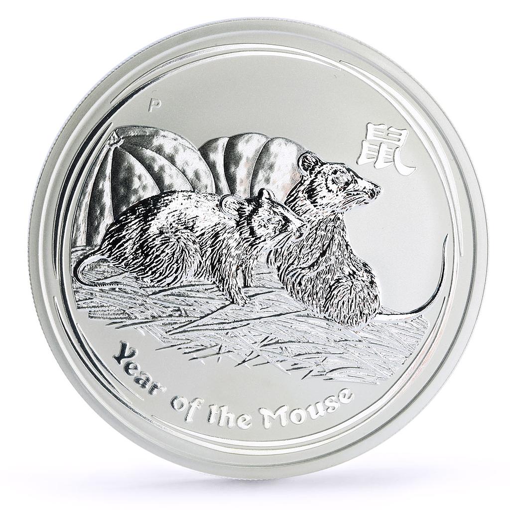 Australia 8 dollars Lunar Calendar II Year of the Mouse 5 oz silver coin 2008