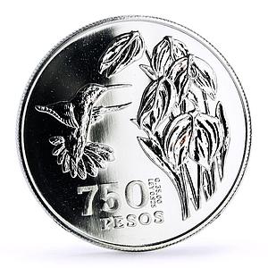 Colombia 750 pesos Conservation Wildlife Hummingbird Fauna silver coin 1978