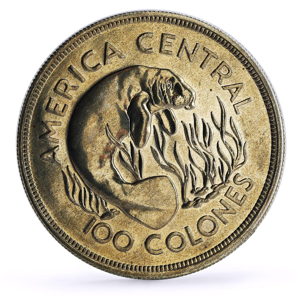Costa Rica 100 colones Conservation Wildlife Manatee Fauna silver coin 1974