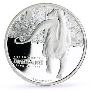 Tuvalu 5 dollars Prehistoric Fauna Seismosaurus Dinosaur proof silver coin 2002
