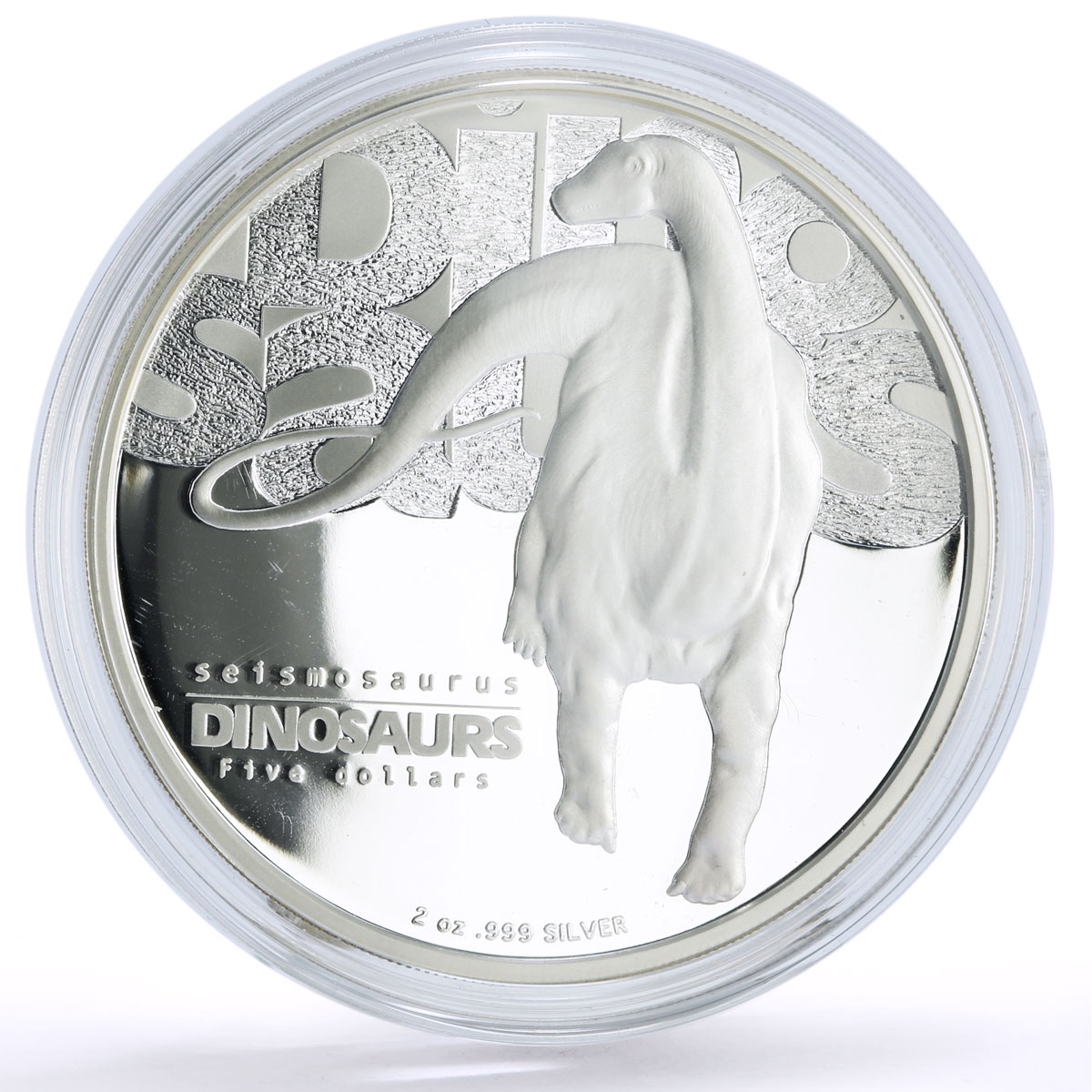 Tuvalu 5 dollars Prehistoric Fauna Seismosaurus Dinosaur proof silver coin 2002