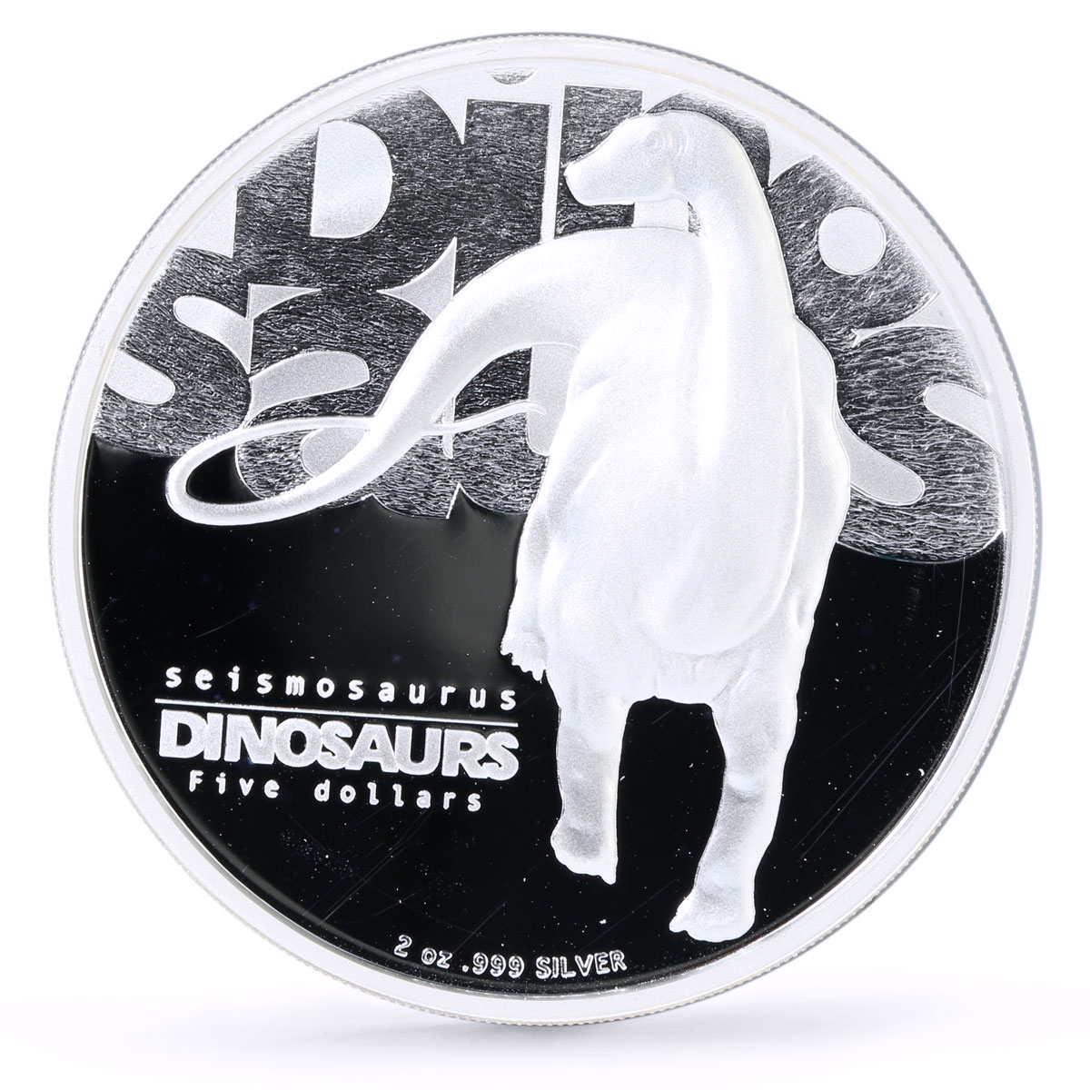 Tuvalu 5 dollars Prehistoric Fauna Seismosaurus Dinosaur proof silver coin 2002