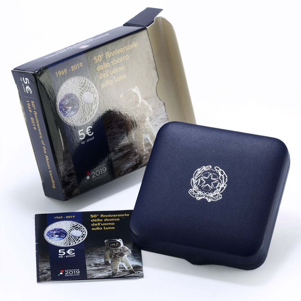 Italy 5 euro Lunar Moon Landing 50th Anniversary Space proof silver coin 2019