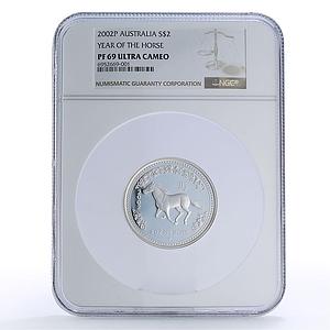 Australia 2 dollars Lunar Calendar I Year of the Horse PF69 NGC silver coin 2002