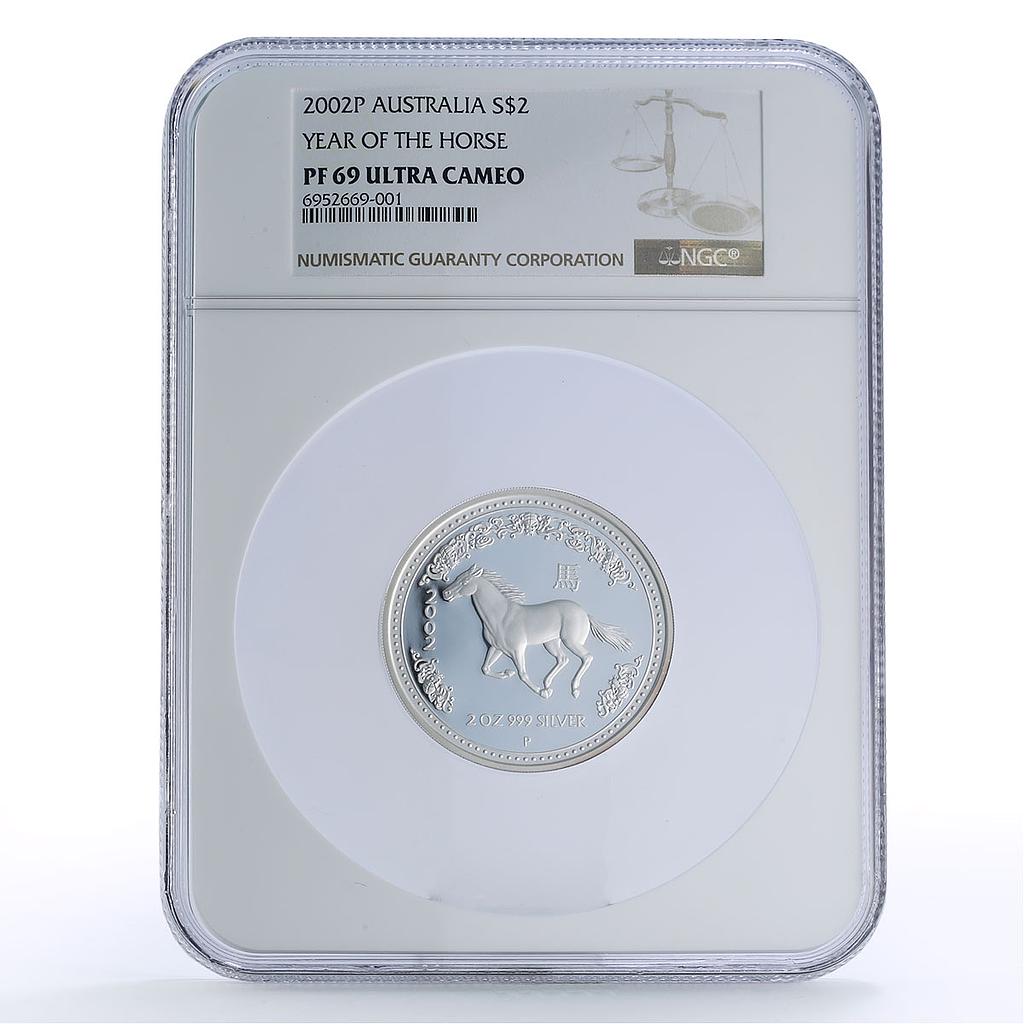 Australia 2 dollars Lunar Calendar I Year of the Horse PF69 NGC silver coin 2002
