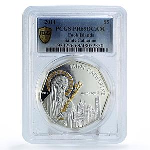 Cook Islands 5 dollars Saint Catherine Cathedral Gilt PR69 PCGS silver coin 2011