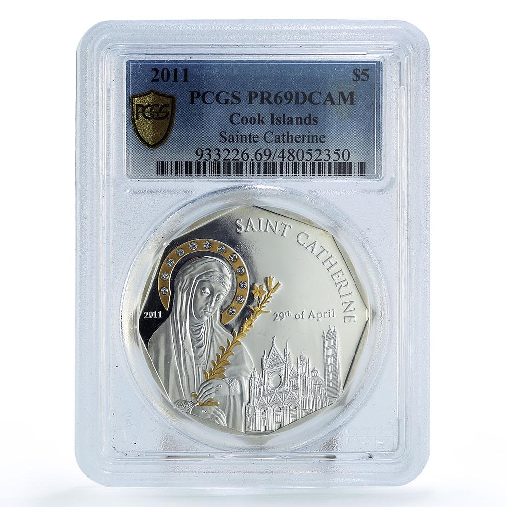 Cook Islands 5 dollars Saint Catherine Cathedral Gilt PR69 PCGS silver coin 2011