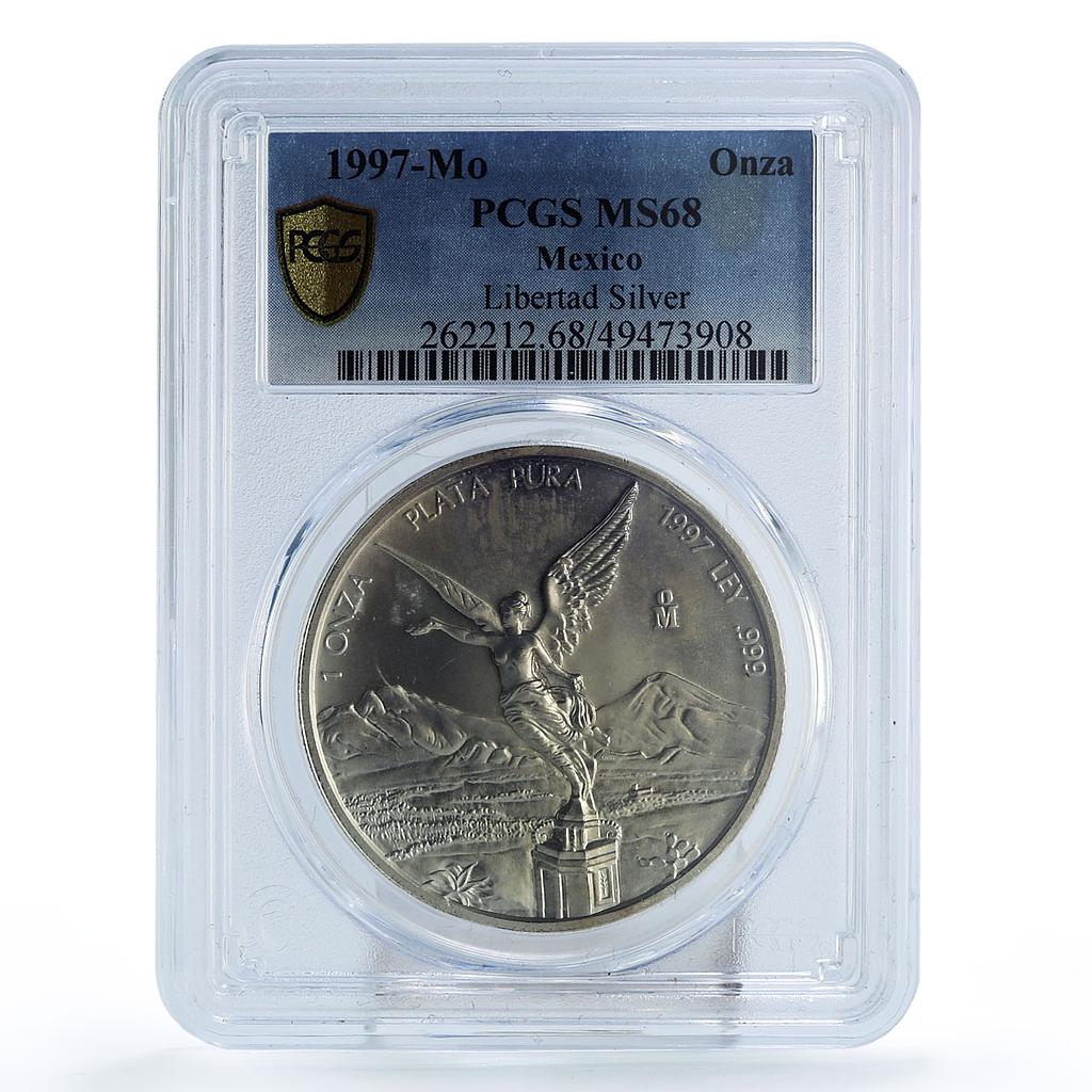 Mexico 1 onza Libertad Angel of Independence MS68 PCGS silver coin 1997
