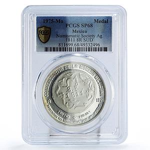 Mexico Numismatic Society Morelos SUD 8 Reales SP68 PCGS silver medal 1975