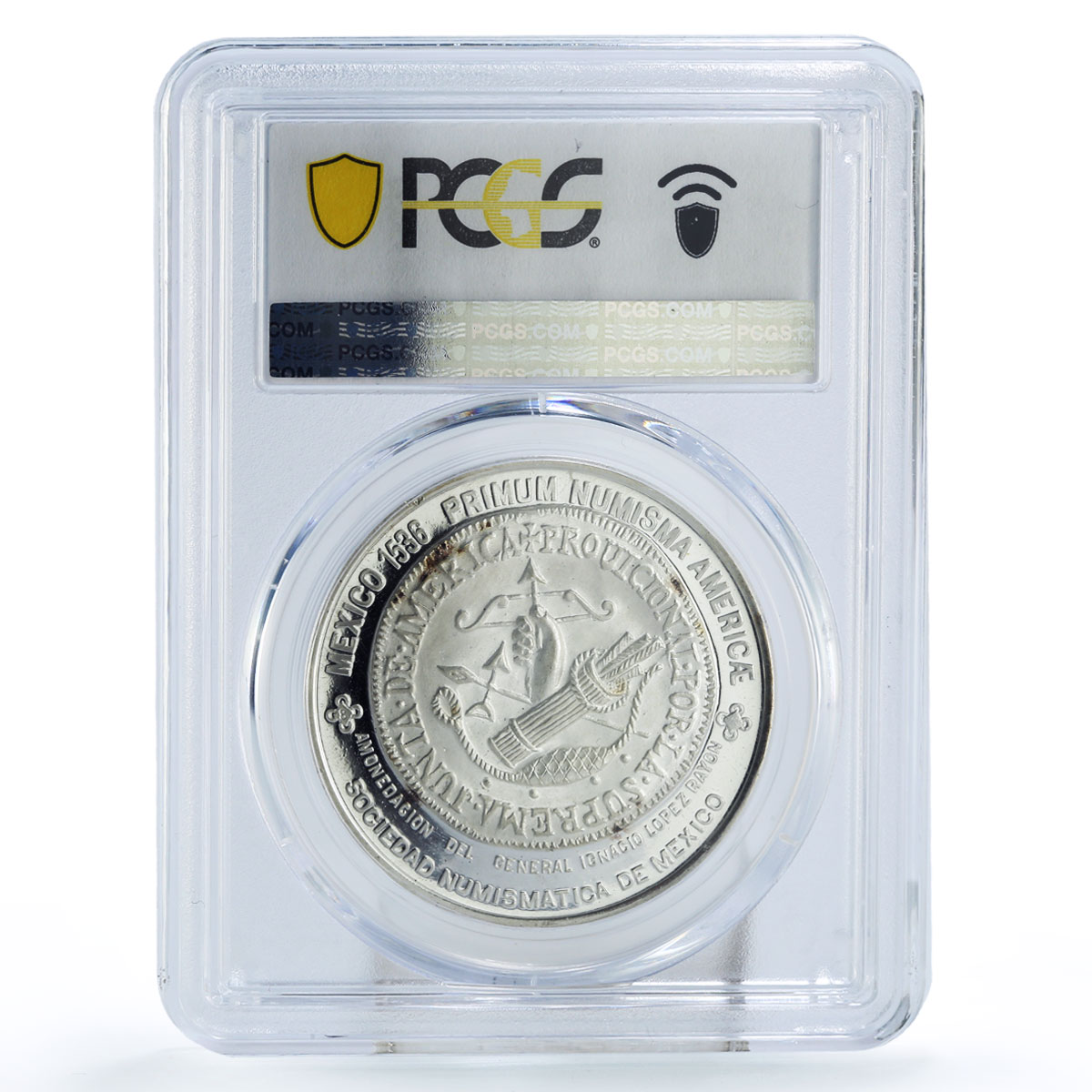 Mexico Numismatic Society Lopez Rayon 8 Reales SP66 PCGS silver medal 1976