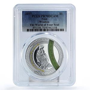 Niue 1 dollar Your Soul World Wisdom Owl Bird Fauna PR70 PCGS silver coin 2017