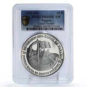 Panama 10 balboas Canal Transfer Mireya Moscoso Ship PR69 PCGS silver coin 1999