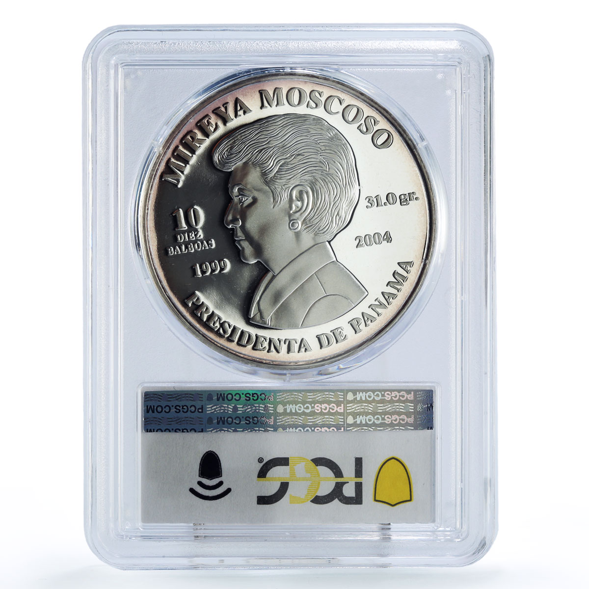 Panama 10 balboas Canal Transfer Mireya Moscoso Ship PR69 PCGS silver coin 1999
