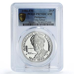 Philippines 25 piso General MacArthur Birth Politics PR70 PCGS silver coin 1980