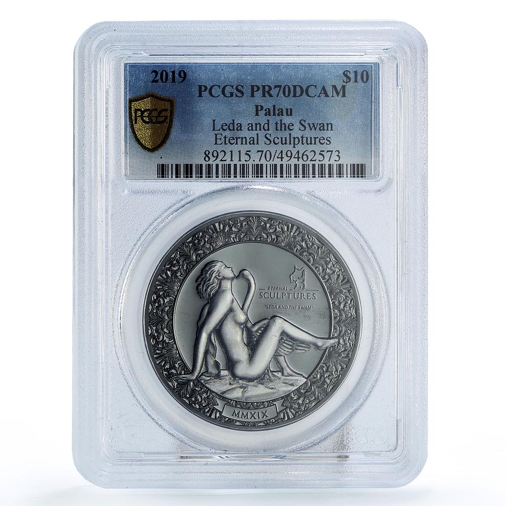Palau 10 dollars Eternal Sculptures Leda Swan Art PR70 PCGS silver coin 2019