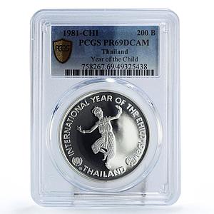 Thailand 200 baht UNICEF Save the Children Child Year PR69 PCGS silver coin 1981