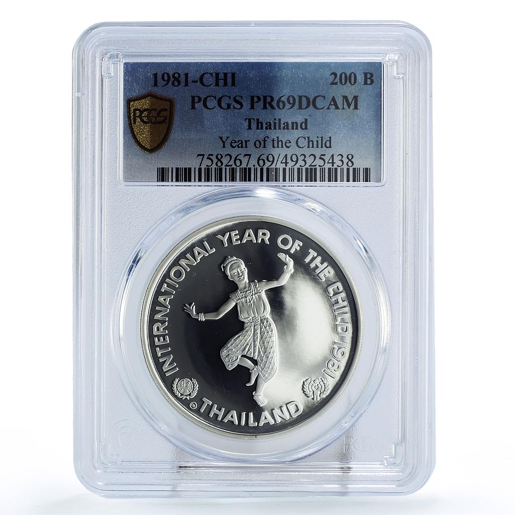 Thailand 200 baht UNICEF Save the Children Child Year PR69 PCGS silver coin 1981