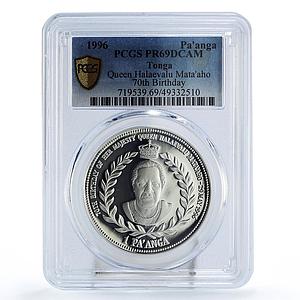Tonga 1 paanga Queen Halaevalu Mataaho Birth Politics PR69 PCGS silver coin 1996