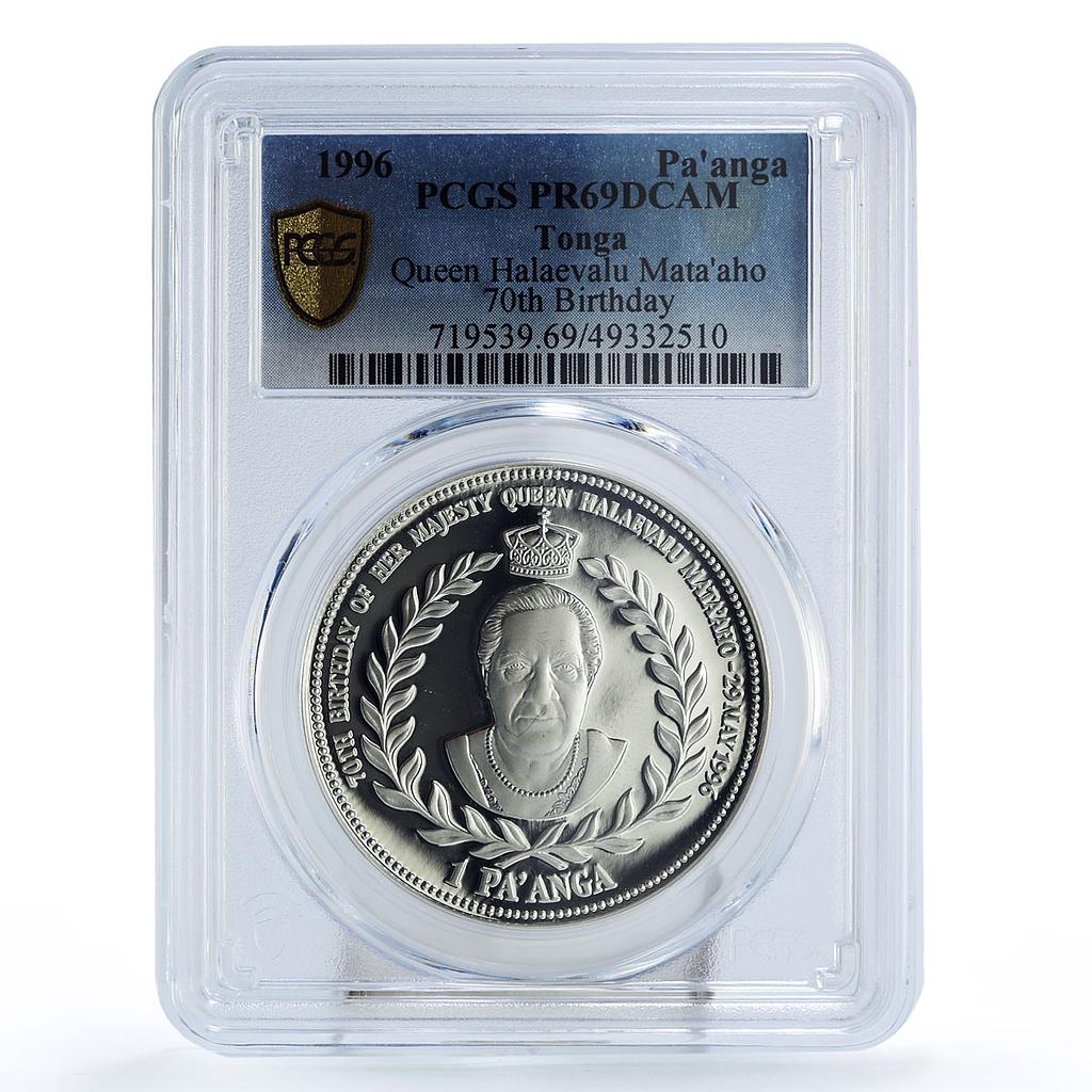 Tonga 1 paanga Queen Halaevalu Mataaho Birth Politics PR69 PCGS silver coin 1996