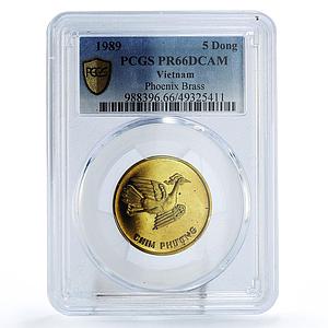 Vietnam 5 dong Ho Chi Minh Centennial Phoenix Bird PR66 PCGS brass coin 1989