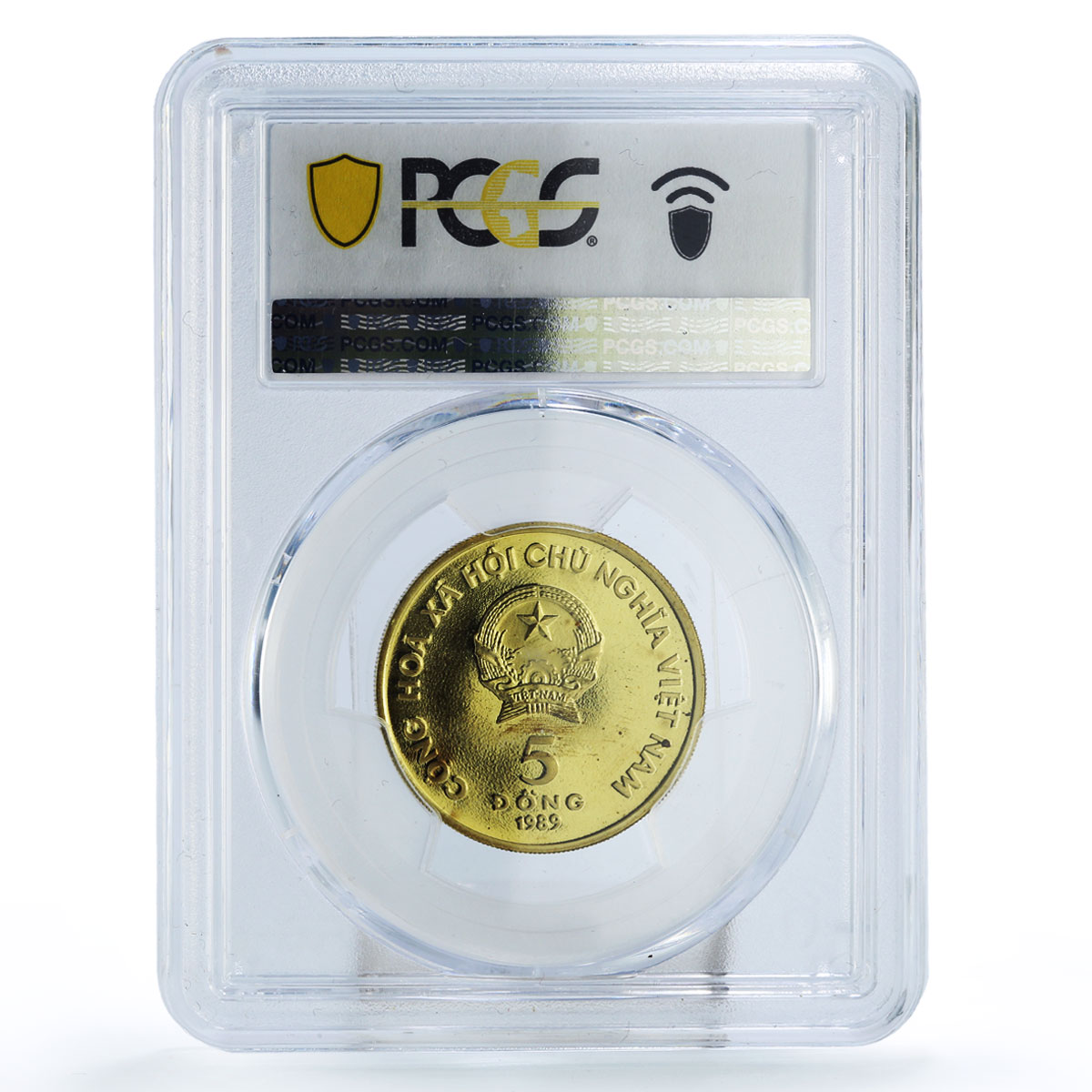 Vietnam 5 dong Ho Chi Minh Centennial Phoenix Bird PR66 PCGS brass coin 1989