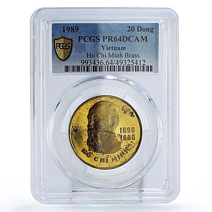 Vietnam 20 dong Ho Chi Minh Centennial Politics PR64 PCGS brass coin 1989