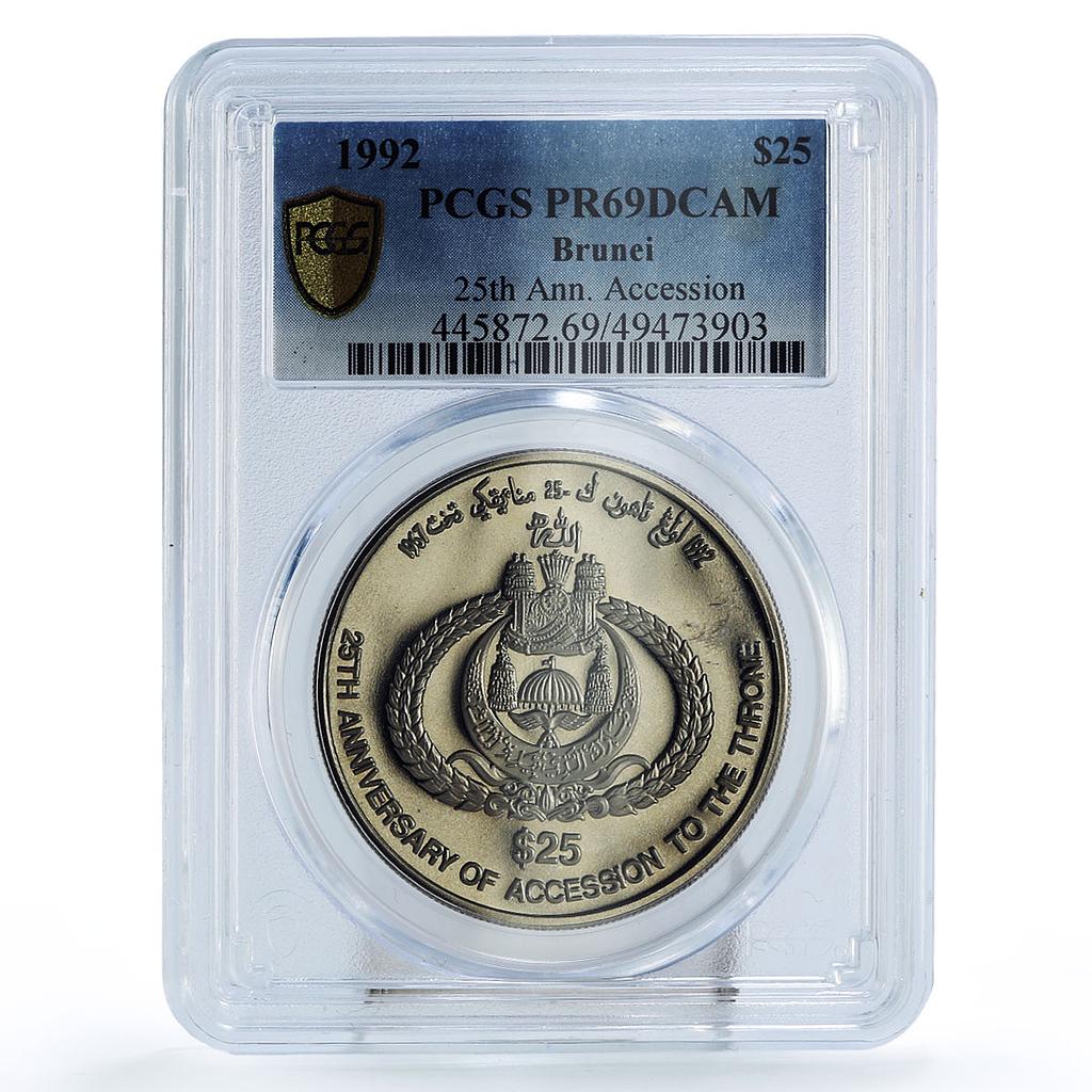 Brunei 25 dollars Hassanal Bolkiah Accession Politics PR69 PCGS CuNi coin 1992