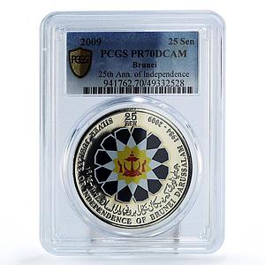 Brunei 25 sen Independence Sultan Bolkiah Politics PR70 PCGS CuNi coin 2009