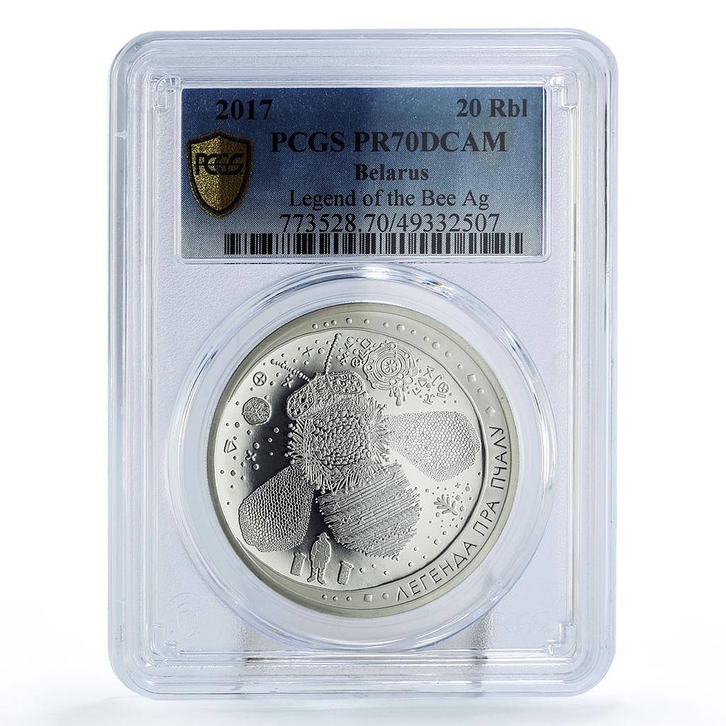 Belarus 20 roubles Folk Tales Bee Legend Literature PR70 PCGS silver coin 2017