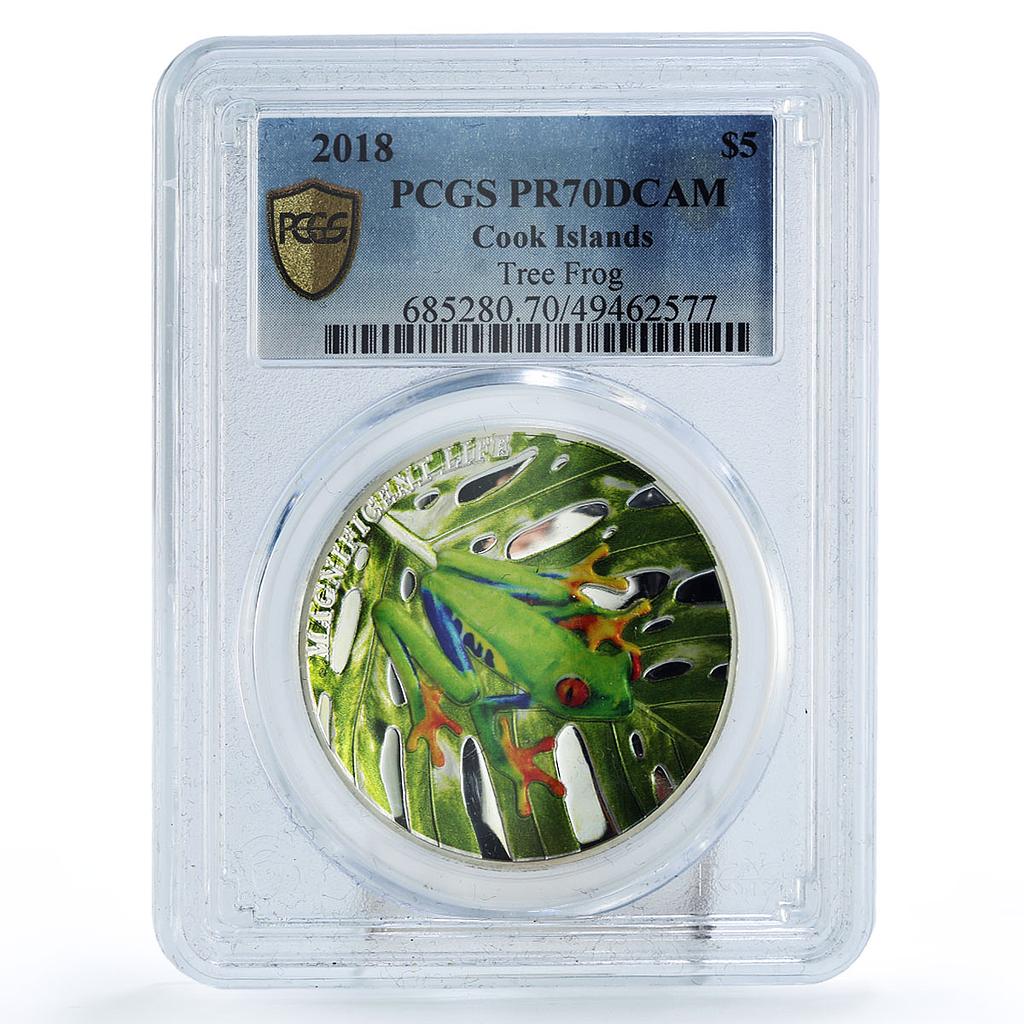 Cook Islands 5 dollars Conservation Tree Frog Fauna PR70 PCGS silver coin 2019