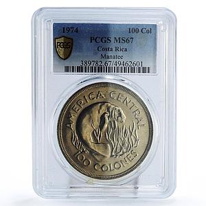 Costa Rica 100 colones Conservation Manatee Fauna MS67 PCGS silver coin 1974