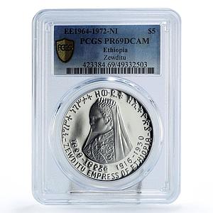 Ethiopia 5 dollars Empress Zewditu Zauditu Politics PR69 PCGS silver coin 1972